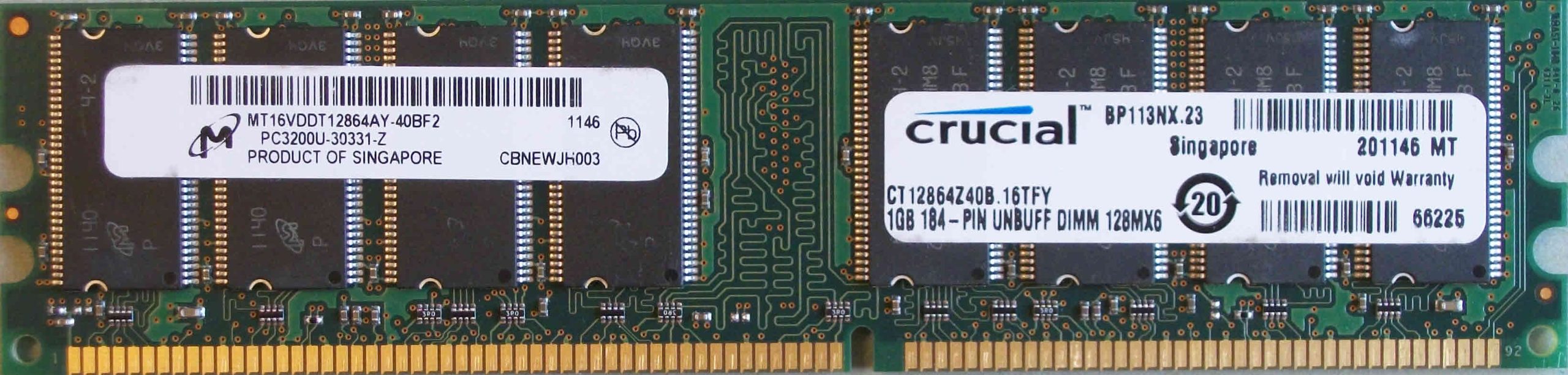 Micron 1GB PC3200U 400MHz 184pins