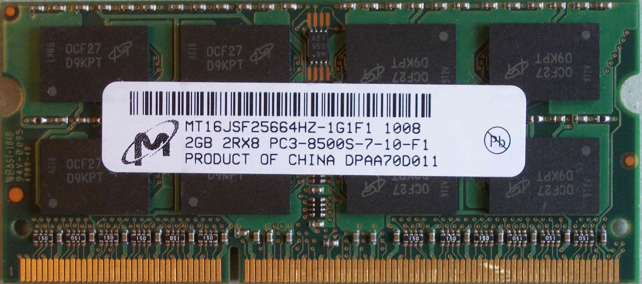 2GB 2Rx8 PC3-8500S-07-10-F1 Micron