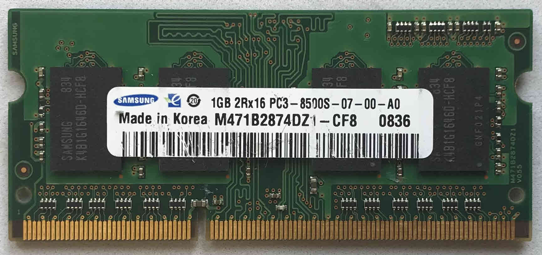 1GB 2Rx16 PC3-8500S-7-00-A0 Samsung