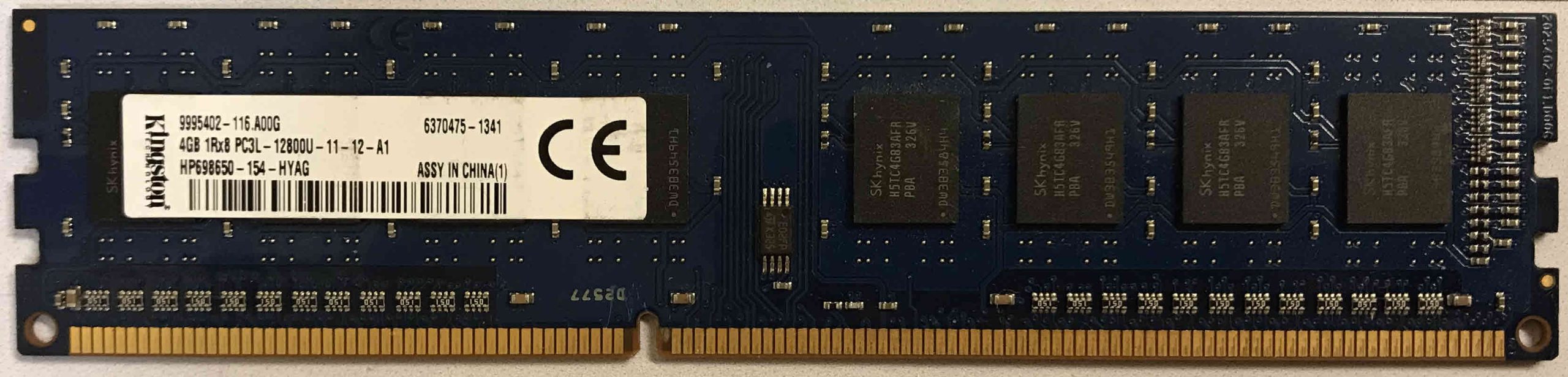 4GB 2Rx8 PC3L-12800U-11-12-A1 Kingston