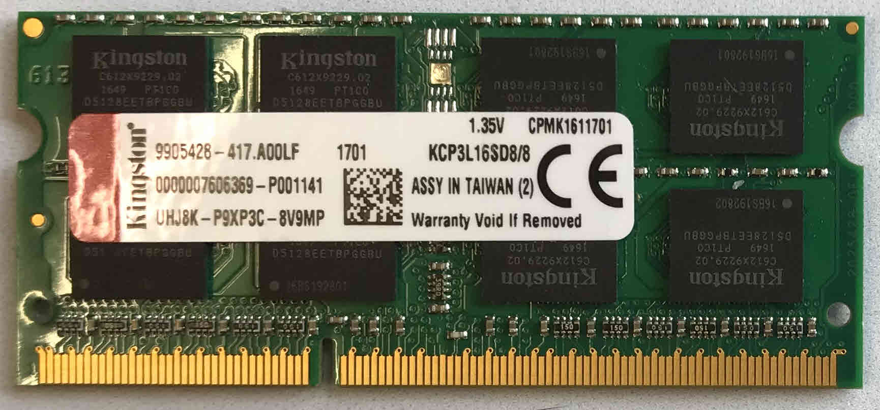 8GB 2Rx8 PC3L-12800S Kingston KCP3L16SD8/8